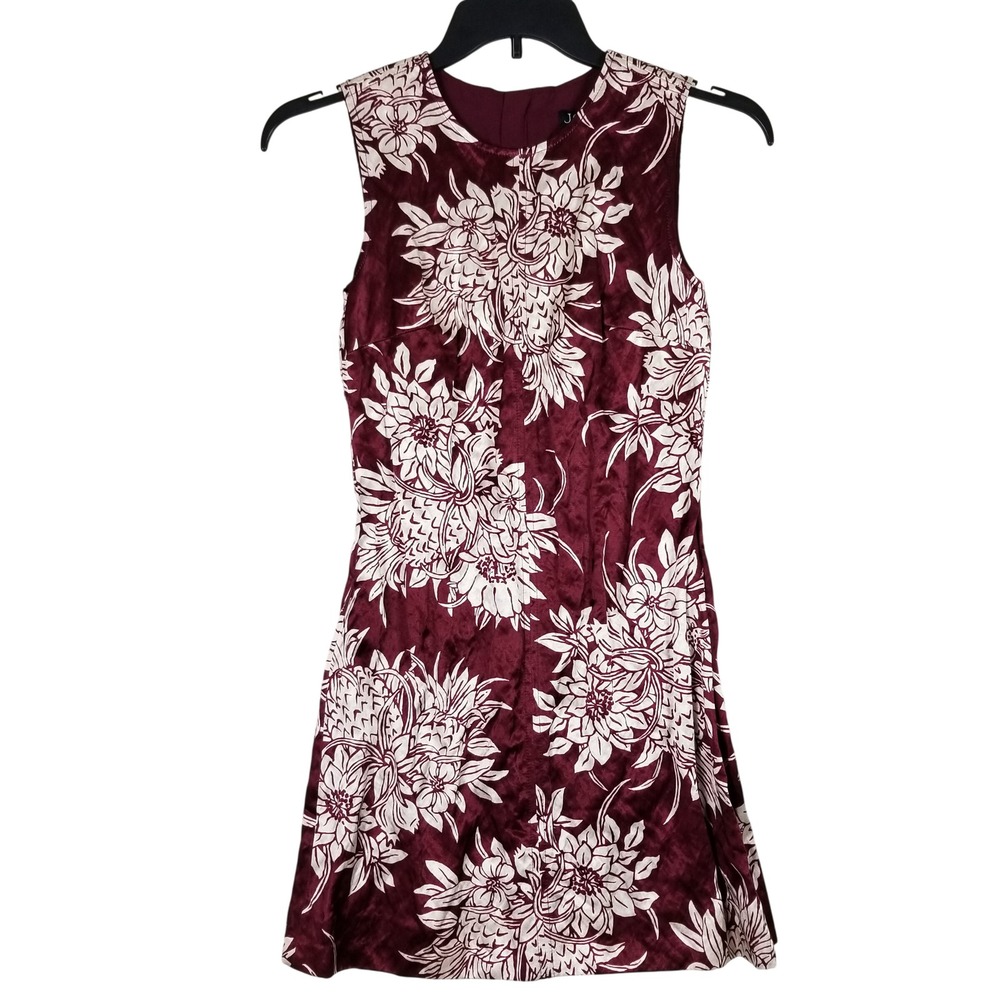 J.Crew Floral Mini Dress Women 0 Burgundy Velvet Sleeveless CV962